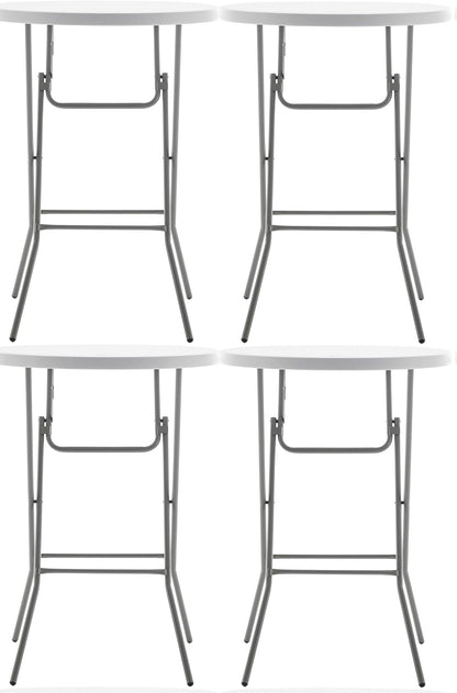 BTExpert 32" Round 43" Bar Height White Granite Plastic Folding Table Portable Commercial Table Banquet Card Coffee Dining Table for Wedding Party Event Home Kitchen Outdoor Set of 4