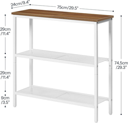 HOOBRO 29.5" Narrow Console Table, 3 Tier Entryway Table with Shelves, Thin Sofa Table, Behind Couch Table, Display Side Table, for Hallway, Entrance, Living Room, Walnut and White WH73XG01