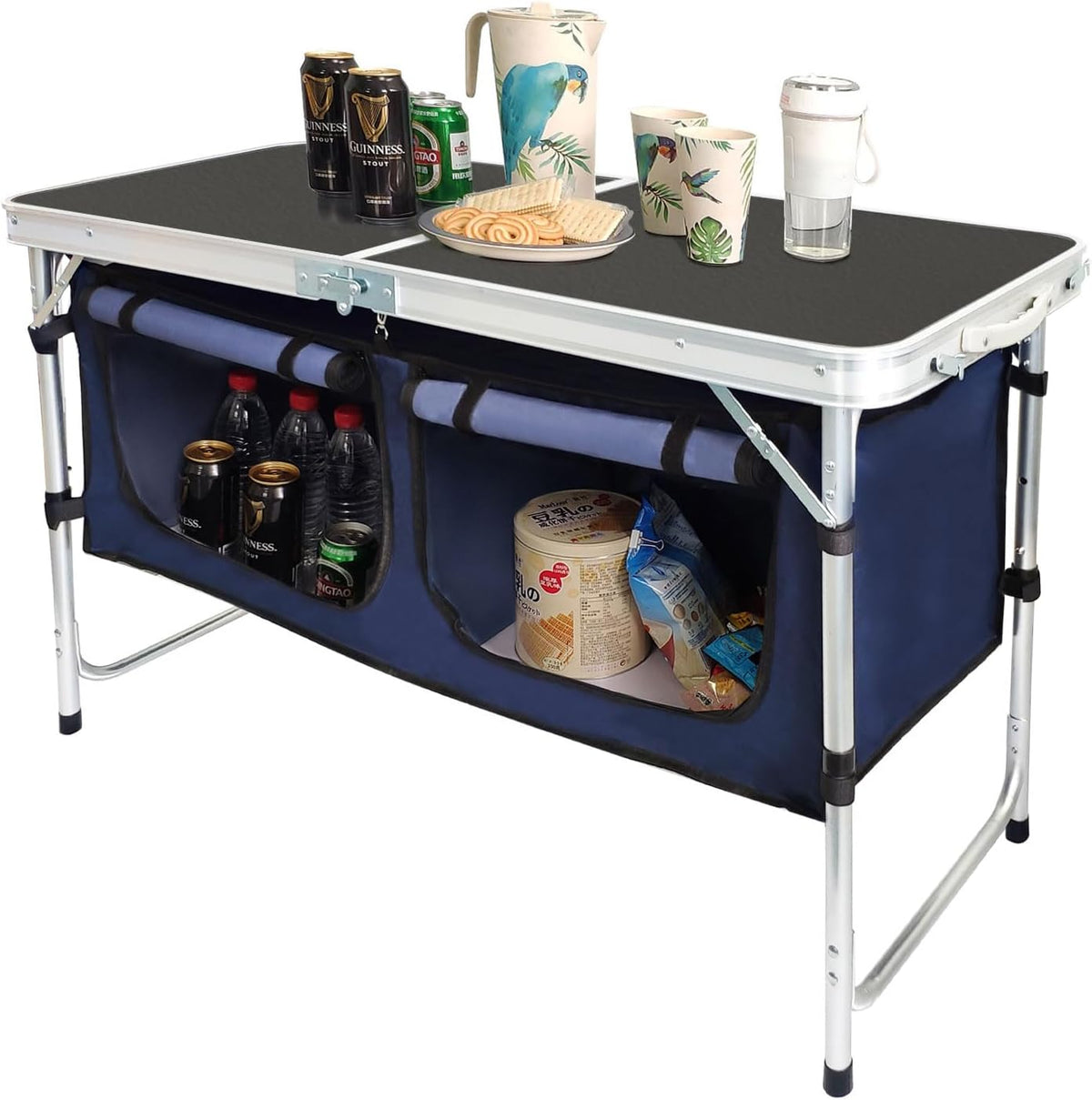 CampLand Outdoor Folding Table Aluminum Lightweight Height Adjustable with Storage Organizer for BBQ, Party, Camping