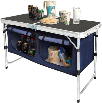 CampLand Outdoor Folding Table Aluminum Lightweight Height Adjustable with Storage Organizer for BBQ, Party, Camping