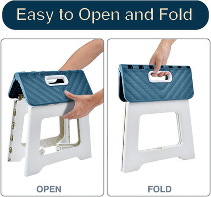 Folding Step Stool, Compact Plastic Foldable Stool for Kitchen Bathroom | Space-saving design, Lightweight and easy to carry, Durable plastic for daily use