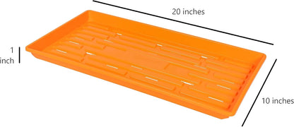 SUNPACK 10" x 20" Heavy Duty Shallow Plastic Seed Starting Tray, Orange, 1" - Lined with Drainage Holes for Excess Water and Aeration, Ideal for Greenhouses or Indoor Gardening