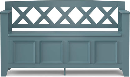 SIMPLIHOME Amherst Entryway Storage Bench - 48 inch Wide Solid Wood Hallway Seat in French Blue, Transitional Bench for Entryway or Living Room with Lift-Up Lid and Spacious Storage