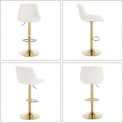 Barstools Set of 3, Golden-Cream, Adjustable Swivel Bar Stools | With Back, Armless Upholstered, Gold Bar Stool with Velvet Seat, For Kitchen Island/Cafe/Dining