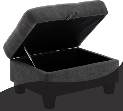 Couch Ottoman with Storage Dark Grey,Velvet Upholstered Large Square Ottoman Foot Rest as Chaise Lounge to Complete Sectionals Sofas