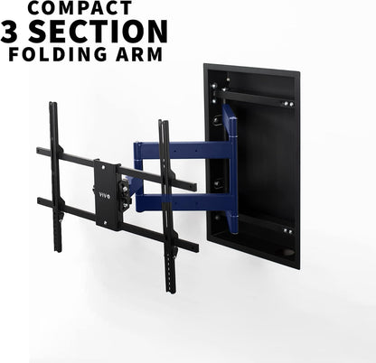 VIVO Recessed 50 to 75 inch LED LCD TV Wall Mount, Articulating Full Motion in-Wall TV Bracket for Flush Installation, Holds up to 110 lbs, Black, MOUNT-REC01