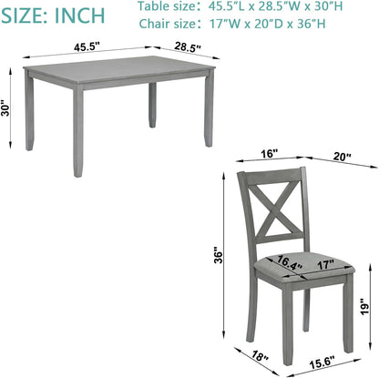 LUMISOL 5-Piece Dining Table Set for 4, Farmhouse Kitchen Table Set with 4 Upholstered Chairs, Wood Table and Chairs Set for Dining Room, Kitchen, Small Space, Grey