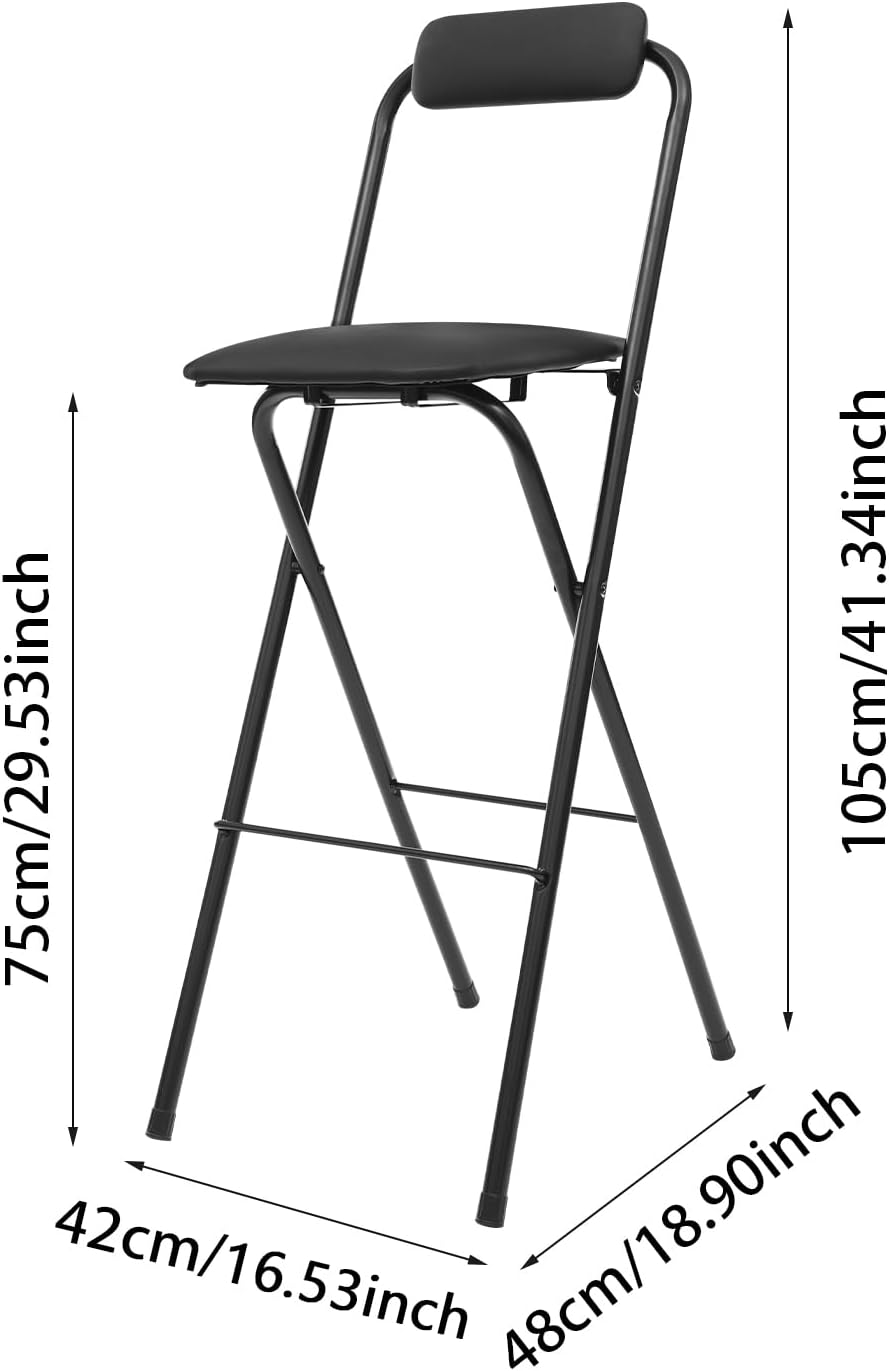 LOYALHEARTDY 1 Pcs Folding Stool, 29.5 in Folding Counter Height Bar Stool with Backrest Cushioned Padded Folding Stool Portable Bar Stool for Camping Kitchen Home Office (Black, 29.5 in)
