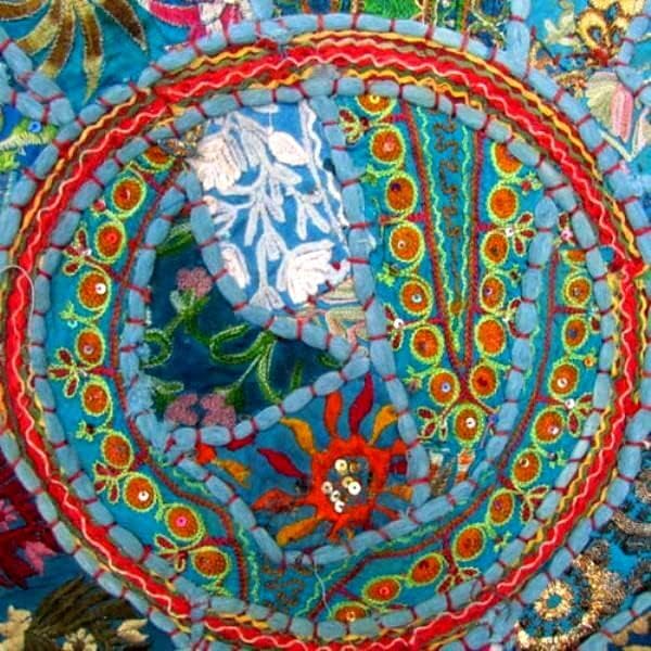 Indian Patchwork Ottoman Round Ottoman Cover Decorative Foot Cushion Cover