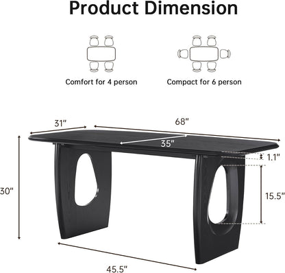 Morden Fort Modern Dining Table for 4-6 People,68'' Rectangle Dining Table, Kitchen Table with Pedestal Base, Dinner Table for Dining Room, Kitchen, Living Room (Black)