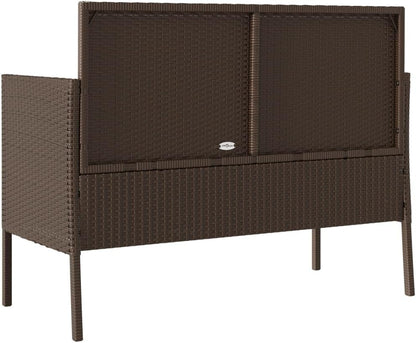 Brown Poly Rattan Outdoor Storage Bench with Cushion, PE Rattan Patio Seating with Waterproof Storage Bag and Gas Spring Lid