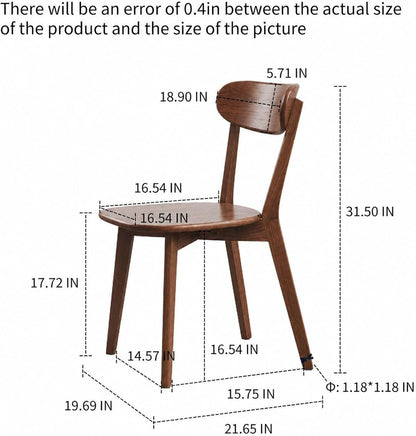 Walnut Solid Wood Dining Chairs Set of 6 – FAS-Grade North American Oak, Mid Century Modern Curved Back, 400 lbs Heavy Duty for Restaurant, Kitchen & Home