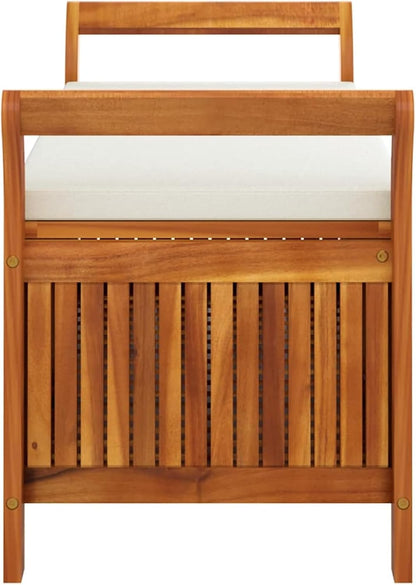 Gecheer Garden Storage Bench with Cushion, Solid Wood Acacia 126 cm Outdoor Seat with Storage Space for Patio Garden Backyard