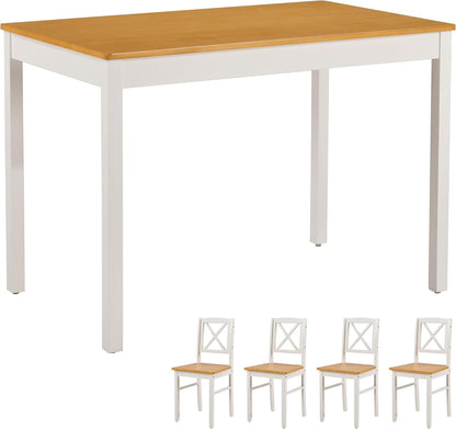 Harper & Bright Designs 5-Piece Dining Table and Chair Set for Apartment or Kitchen, Solid Rubberwood Kitchen Table Set, Space-Saving Design, Chairs Slide Under Table, Easy to Clean (Natural White)
