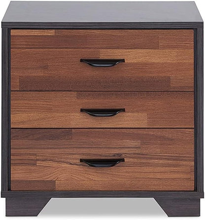 Two-Tone Finish Nightstand with 3 Drawers, Walnut and Espresso,for Small Spaces