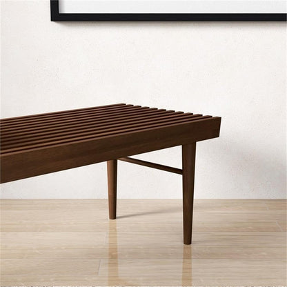 Pemberly Row 47" Mid Century Modern Rectangle Felicity Brown Teak Wood Bench Seat for Living Room, Dining Room, Bedroom, Entrance, Hallway, in Walnut Finish