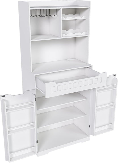 70.8" Tall Pantry Cabinet with Hutch, Sideboard Storage Cabinet with Drawer for Dining Room, Living Room, Wine Bar Cabinet for Liquor and Glasses for Coffee Bar, White