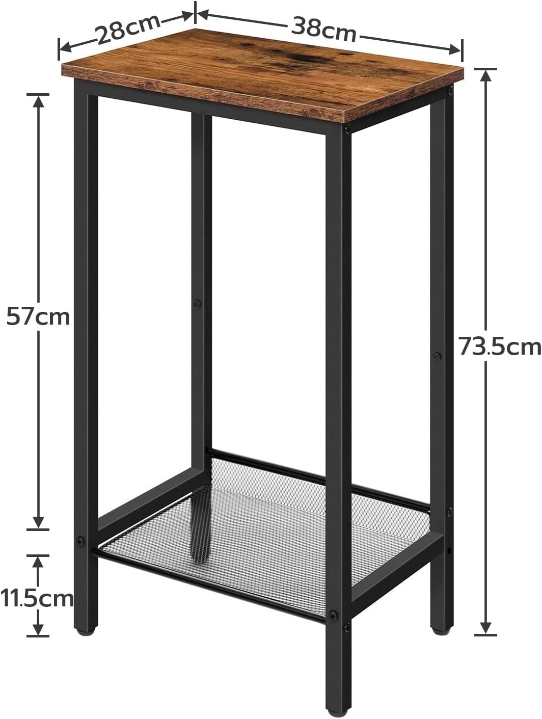 Telephone Table High Sofa Side Table with Adjustable Mesh Shelf Narrow Bedside Table for Office Hallway Living Room Brown