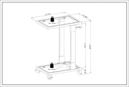Acrylic Sofa Side Table C Shaped End Table with Wheels, Rolling Bedside Laptop Snack Table with Glass Top,Mobile Breakfast Tray Table with Clear Acrylic Frame