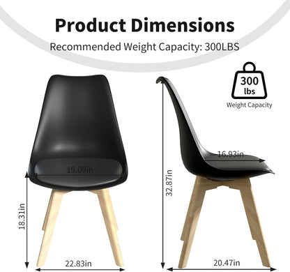 Dining Chairs Set of 4, Mid-Century Kitchen & Dining Room Chairs with Wood Legs and Cushion, Leather Dining Chairs Set for Living Room, Kitchen, Black 4 Pack