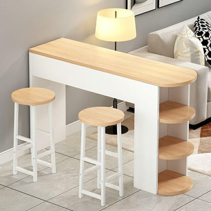 3-Piece Bar Table with Stools, Modern Living Room Set 3-Tier Storage Shelves and 2 Backless Stools for Home & Kitchen (Natural Finish, 39.5" L x 12" W H)