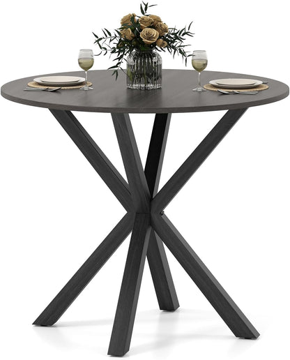 GOFLAME 36” Round Dining Table for 4 People, Wooden Kitchen Table with Intersecting Trestle Legs, Farmhouse Dinner Table for Dining Room, Living Room, Restaurant, Small Space, Dark Grey
