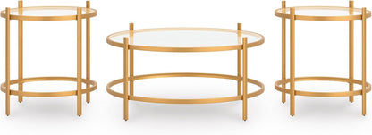 GTU Furniture Casual Glass Square 3-Piece Coffee Table Set, Cocktail Table with 2 Matching End Tables, Gold Finish for Living Room