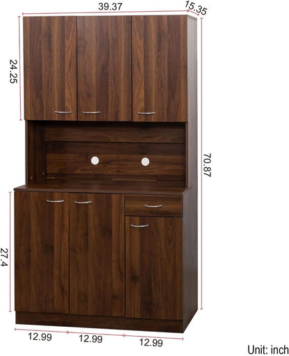 Versatile Kitchen Pantry Cabinet - 70.87" Tall Multi-Functional Storage Solution for Bed Room and Kitchen, Walnut