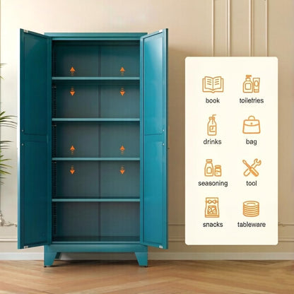 LCAOPC 71" Tall Metal Storage Cabinet with 2 Doors and 4 Adjustable Shelves, 5-Tier Kitchen Pantry Storage Cabinet for Kitchen, Living Room, Dining Room and Office, Blue