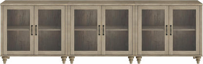 WAMAPT Farmhouse Sideboard Credenza with 6 Glass Doors, Large Coffee Bar Table with Adjustable Shelf, Wood Kitchen Storage Cabinets, Modern Buffet Cabinet for Dining Room, Grey, 101"