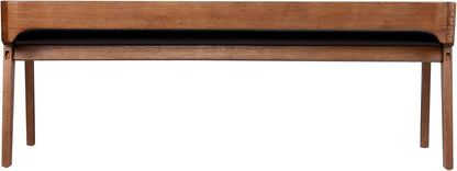 Rasmus Brown Faux Leather Wood Dining Bench - Chestnut Wire-Brush Finish