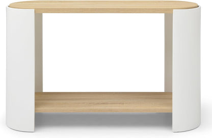 48'' End Table for Living Room, Modern Wood Side Table with 2-Layer Storage Shelves, Contemporary Unique Sofa Table for Apartment, Small Space, Easy Assembly, Natural White