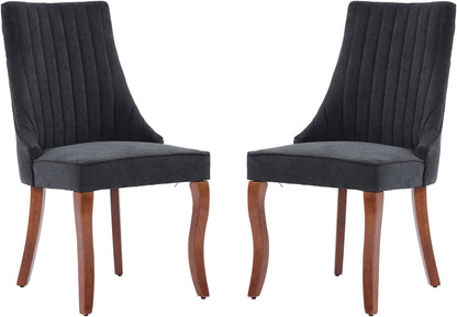 LKTART Upholstered Dining Chairs Set of 2, Solid Wood Kitchen Dining Room Chairs with Thicken Padded and Nailhead Trim for Home Kitchen Bedroom Black