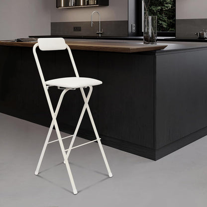 Folding Stool with Back 29.5 inch Tall Foldable Stool with Cushioned Padded Folding Bar Stools Metal Portable Chair Stools for Outdoor Indoor Kitchen Shop Cafe Garden Camping(White)