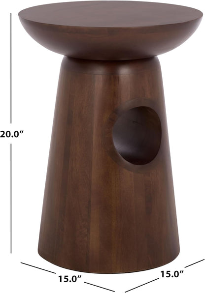 SAFAVIEH Home Collection - Zenon Dark Brown Solid Wood Accent Table with Open Circle Detail, Sculptural Modern Side Table (ACC3260A)