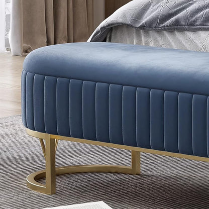 Modern Storage Bench Upholstered Bedside Stool with Metal Legs Modern for Living Room Entryway Entryway(Gris,Large)
