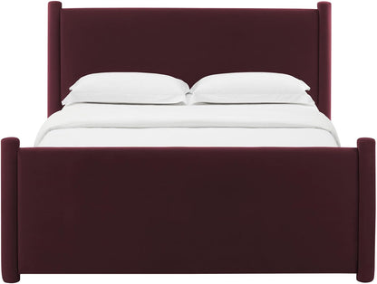 Modway Rael Queen Platform Bed Frame with Upholstered Headboard and Footboard in Mulberry – Stain-Resistant Performance Velvet Queen Size Bed with Rounded Posts