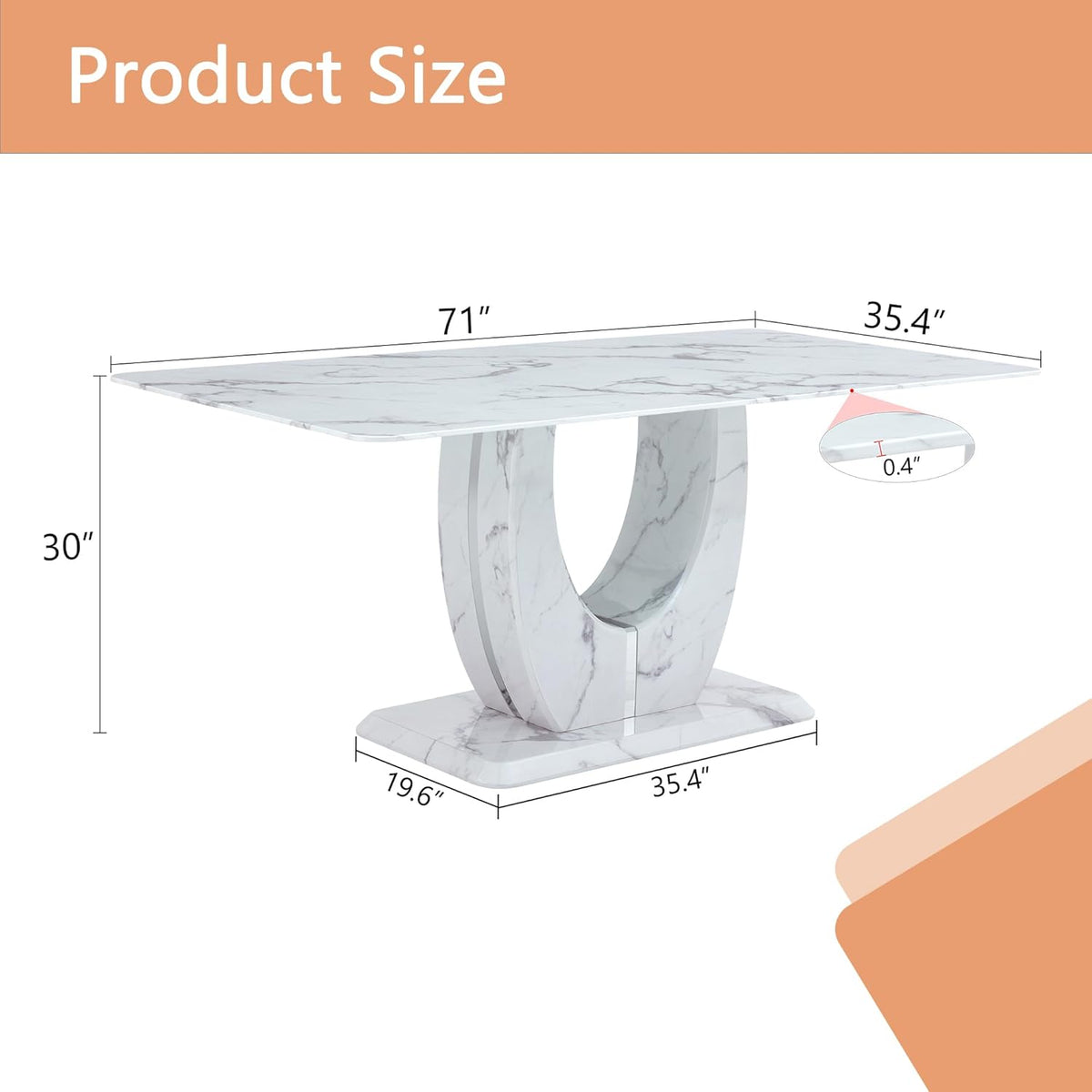 White Faux Marble Dining Table for 6/7/8｜Modern Luxury Dining Room Table｜71" Large Rectangular Kitchen Table with 0.4" Thick Tempered Glass Top for Family Gatherings