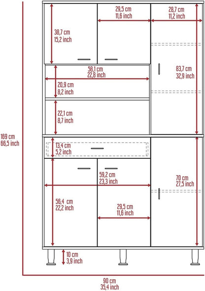 90 Kitchen Pantry, One Drawer, Multiple Cabinets, Two Open Shelves,for use in Restaurants