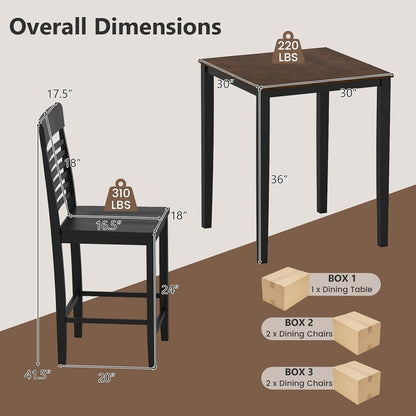Giantex 5-Piece Dining Table Set for 4, Counter-Height Square Kitchen Table and Chairs Set with Rubber Wood Frame, Curved Back, Footrest, Bar Table Set for Small Place Dinette Breakfast Nook