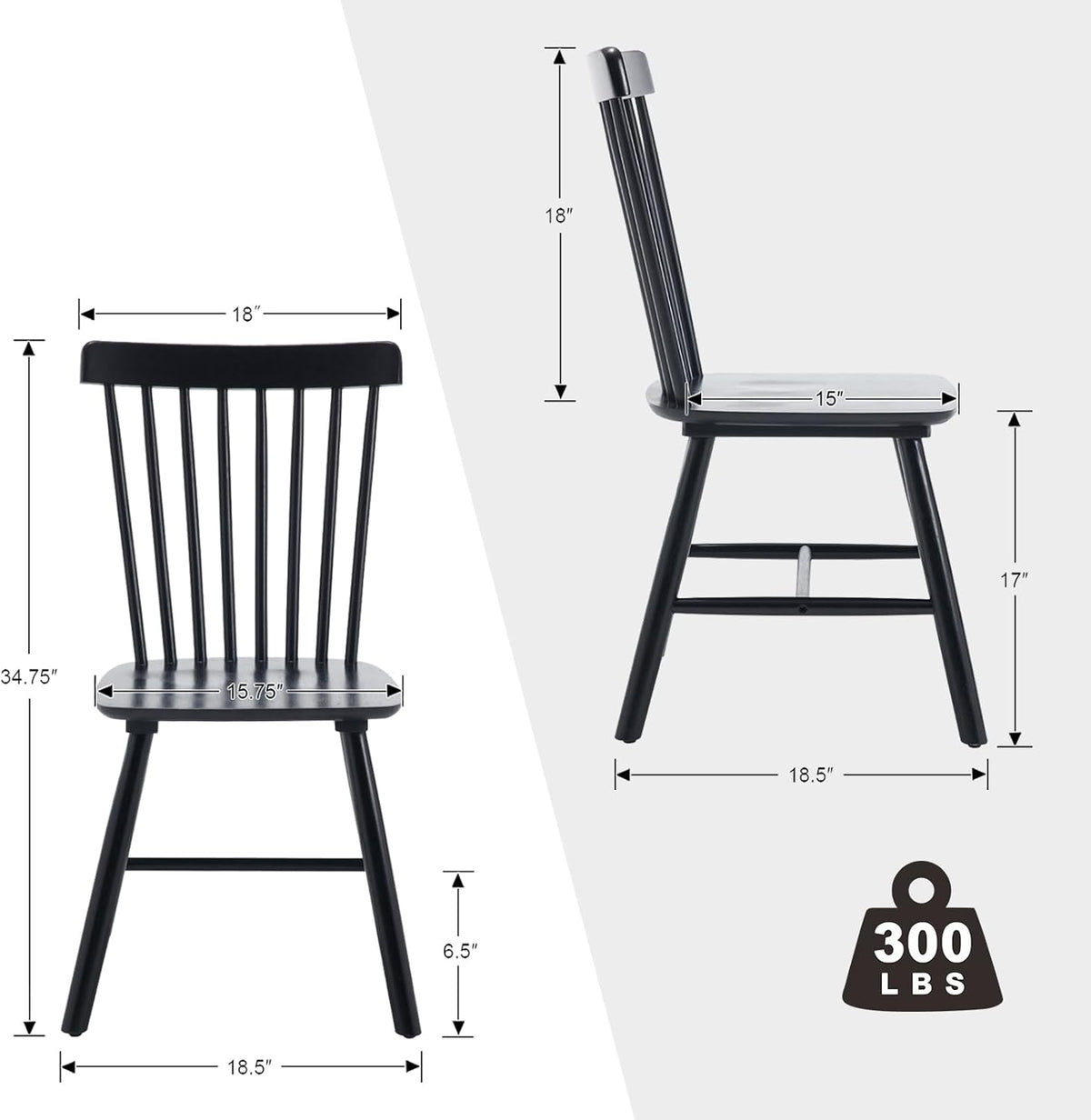 Kmax Dining Chairs Set of 4 Vintage Kitchen Chairs Windsor Chairs with Solid Wood Legs Farmhouse Country Style, Black