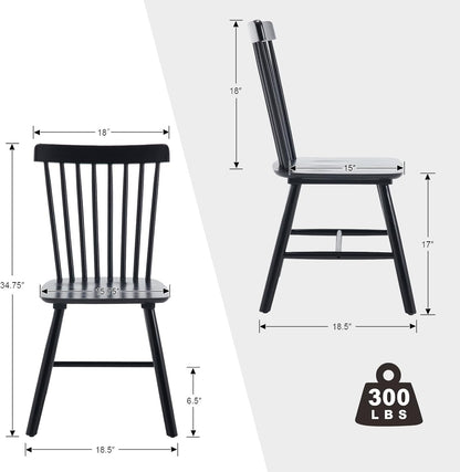 Kmax Dining Chairs Set of 4 Vintage Kitchen Chairs Windsor Chairs with Solid Wood Legs Farmhouse Country Style, Black