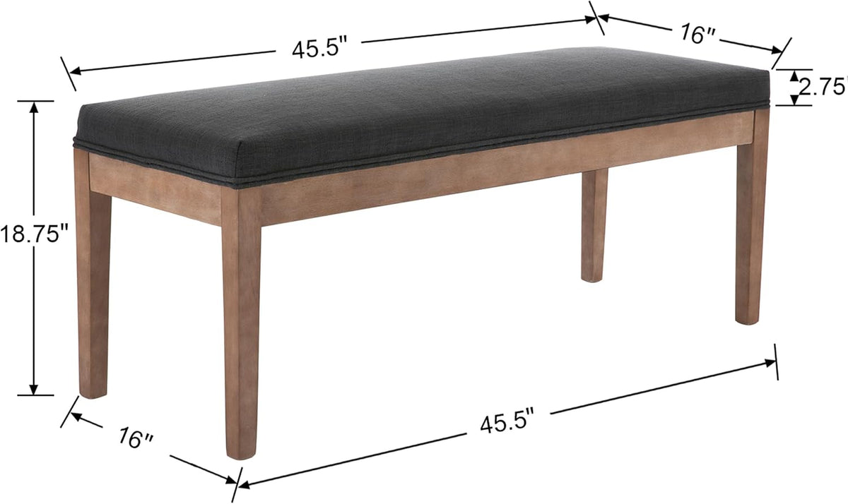 Linen Dining Bench Upholstered Entryway Bench Farmhouse Shoe Bench Seat Ottoman for Hallway Living Room Bedroom End of Bed Dining Room Kitchen, 45.5" Long, Charcoal