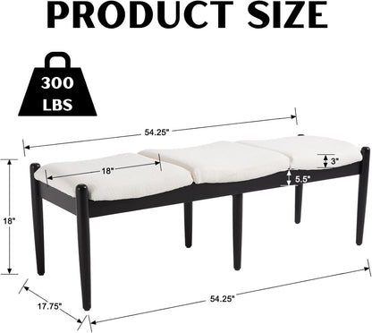 RIVOVA 54.25" Modern Ottoman Bench Upholstered Linen Bedroom End of Bed Bench Boho Bench Long Seating Bench Entryway Stool with Wood Legs for Living Room/Foyer, White