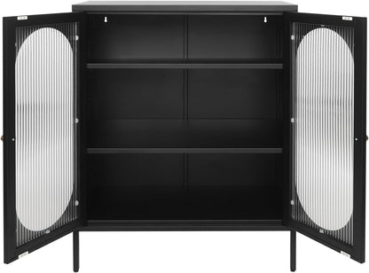 Xuthusman 3 Tier Floor Storage Cabinet, Freestanding Storage Unit with Adjustable Shelves, Magnetic Doors Kitchen Accent Cabinet Kitchen Organizers and Storage for Bathroom（Black）