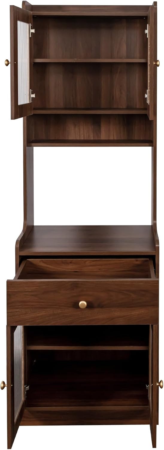 Dancongtea Kitchen Pantry Hutch Storage Cabinet Farmhouse Buffet Sideboard with Microwave Stand and Cable Management Walnut for Kitchen Dining Room Coffee Bar