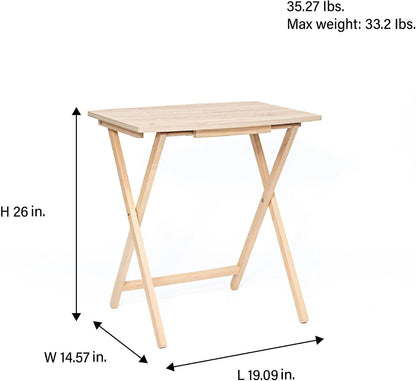 PJ Wood XL Oversize Tray Table, Natural Wood, 5-Pack | 33.2 lb Capacity, Rectangular Shape, Foldable Design, Space-Saving Storage