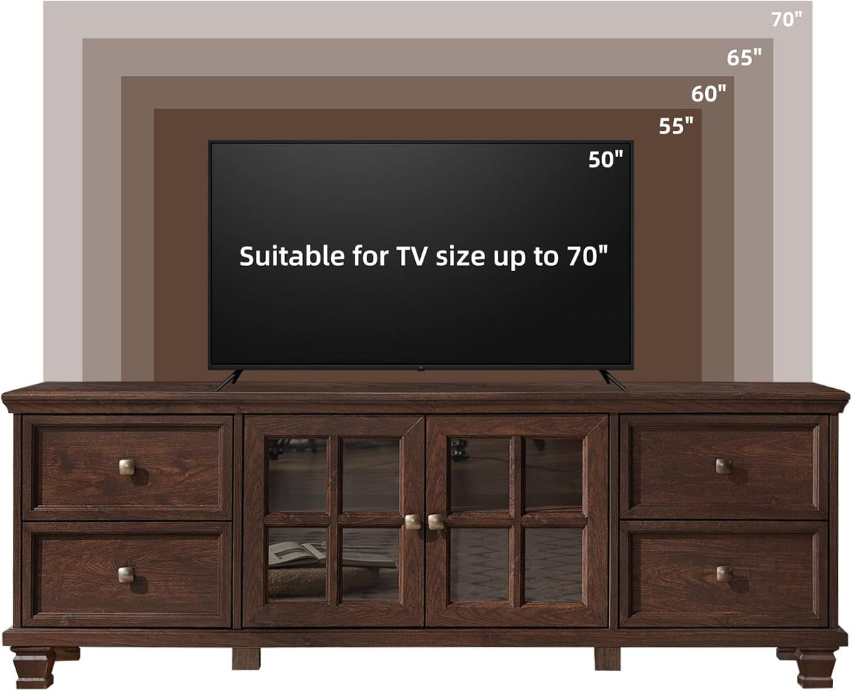 SAVOR LIFE Farmhouse TV Stands for Living Room, Walnut | Heavy-Duty Rustic Entertainment Center with 4 Drawers & Thickened Top & Square Wooden Legs for 65 Inch TV
