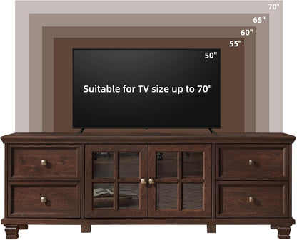 SAVOR LIFE Farmhouse TV Stands for Living Room, Walnut | Heavy-Duty Rustic Entertainment Center with 4 Drawers & Thickened Top & Square Wooden Legs for 65 Inch TV