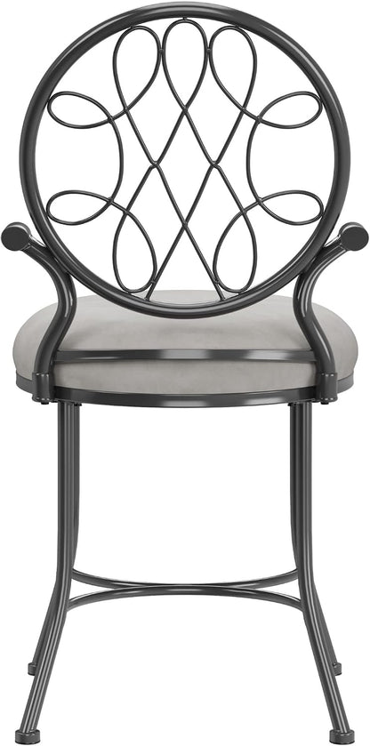 Hillsdale O'Malley Vanity Stool with Spiral Pattern Design, Metallic Gray Fabric